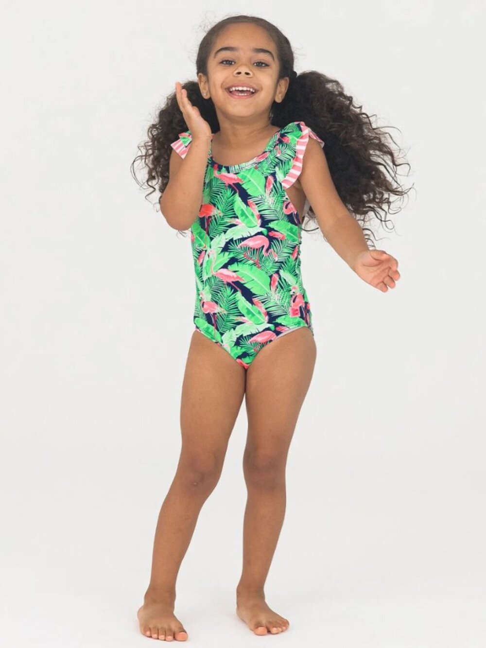 RuffleButts One Piece Flamingo Girls Swimsuit Size 10